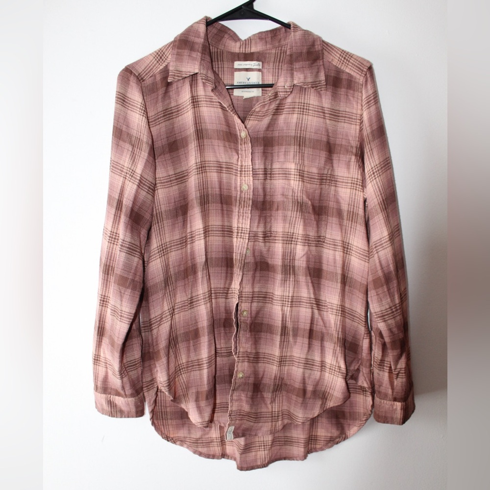 American Eagle Outfitters Pink Plaid Shirt